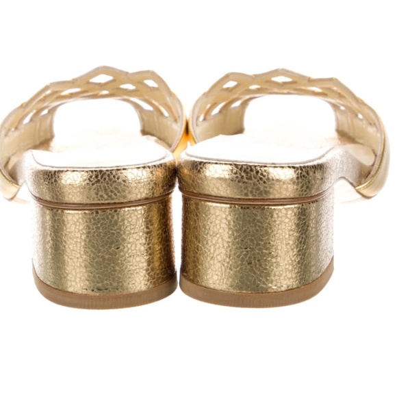 NEW $530 Sarah Flint Perfect Terry Gold Block Heel Cage Slides Sandals Sz 37/ 7 - Picture 5 of 15